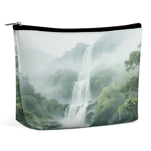 Wasserdichte Reise-Make-up-Tasche, Organizer, PU-Leder, Bergwasserfall-Kosmetiktasche, kleiner Kulturbeutel, niedlich, tragbare Reißverschlusstasche für Damen und Herren, Reisezubehör Wasserdichte Reise-Make-up-Tasche, Organizer, PU-Leder, Bergwasserfall-Kosmetiktasche, kleiner Kulturbeutel, niedlich, tragbare Reißverschlusstasche für Damen und Herren, Reisezubehör von KOAYUBFC