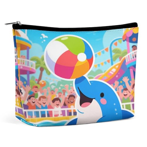 Wasserdichte Reise-Make-up-Tasche, Organizer, PU-Leder, Delfin, Kosmetiktasche, kleiner Kulturbeutel, niedlich, tragbare Reißverschlusstasche für Damen und Herren, Reisezubehör Wasserdichte Reise-Make-up-Tasche, Organizer, PU-Leder, Delfin, Kosmetiktasche, kleiner Kulturbeutel, niedlich, tragbare Reißverschlusstasche für Damen und Herren, Reisezubehör von KOAYUBFC