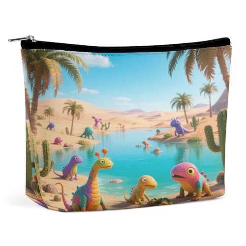 Wasserdichte Reise-Make-up-Tasche, Organizer, PU-Leder, Desert Oasis Kosmetiktasche, kleiner Kulturbeutel, niedlich, tragbare Reißverschlusstasche für Damen und Herren, Reisezubehör Wasserdichte Reise-Make-up-Tasche, Organizer, PU-Leder, Desert Oasis Kosmetiktasche, kleiner Kulturbeutel, niedlich, tragbare Reißverschlusstasche für Damen und Herren, Reisezubehör von KOAYUBFC