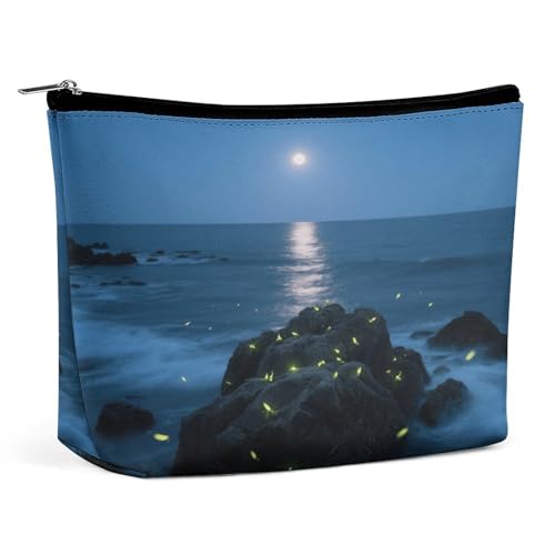Wasserdichte Reise-Make-up-Tasche, Organizer, PU-Leder, Firefly Reef-Kosmetiktasche, kleiner Kulturbeutel, niedlich, tragbare Reißverschlusstasche für Damen und Herren, Reisezubehör von KOAYUBFC