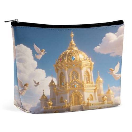 Wasserdichte Reise-Make-up-Tasche, Organizer, PU-Leder, Golden Palace Kingdom, Kosmetiktasche, kleiner Kulturbeutel, niedlich, tragbare Reißverschlusstasche für Damen und Herren, Reisezubehör von KOAYUBFC