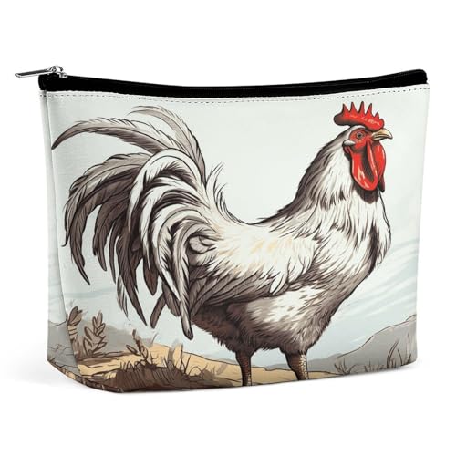 Wasserdichte Reise-Make-up-Tasche, Organizer, PU-Leder, Huhn, Skizze, Kosmetiktasche, kleiner Kulturbeutel, niedlich, tragbare Reißverschlusstasche für Damen und Herren, Reisezubehör von KOAYUBFC