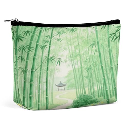 Wasserdichte Reise-Make-up-Tasche, Organizer, PU-Leder, Jiangnan Bambuswald, Kosmetiktasche, kleiner Kulturbeutel, niedlich, tragbare Reißverschlusstasche für Damen und Herren, Reisezubehör von KOAYUBFC