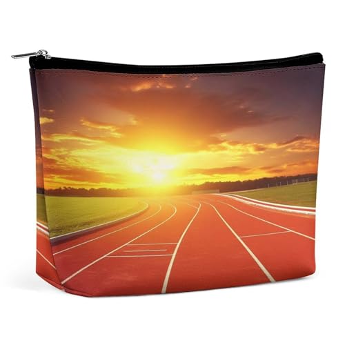 Wasserdichte Reise-Make-up-Tasche, Organizer, PU-Leder, Laufstrecke, Sonnenuntergang, Kosmetiktasche, kleiner Kulturbeutel, niedlich, tragbare Reißverschlusstasche für Damen und Herren, Reisezubehör Wasserdichte Reise-Make-up-Tasche, Organizer, PU-Leder, Laufstrecke, Sonnenuntergang, Kosmetiktasche, kleiner Kulturbeutel, niedlich, tragbare Reißverschlusstasche für Damen und Herren, Reisezubehör von KOAYUBFC