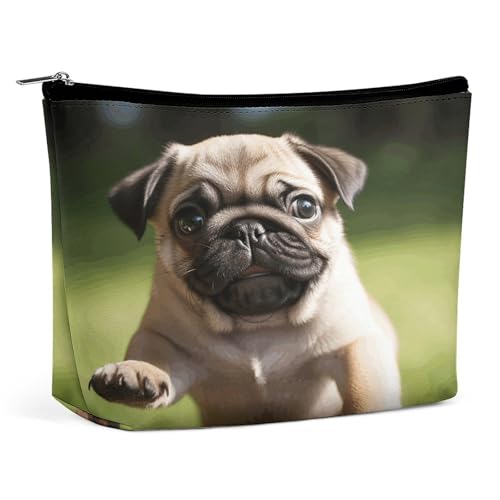 Wasserdichte Reise-Make-up-Tasche, Organizer, PU-Leder, Mops, Welpen, Kosmetiktasche, kleiner Kulturbeutel, niedlich, tragbare Reißverschlusstasche für Damen und Herren, Reisezubehör Wasserdichte Reise-Make-up-Tasche, Organizer, PU-Leder, Mops, Welpen, Kosmetiktasche, kleiner Kulturbeutel, niedlich, tragbare Reißverschlusstasche für Damen und Herren, Reisezubehör von KOAYUBFC