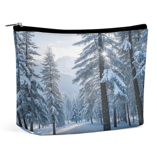 Wasserdichte Reise-Make-up-Tasche, Organizer, PU-Leder, Schneeszene, Kosmetiktasche, kleiner Kulturbeutel, niedlich, tragbare Reißverschlusstasche für Damen und Herren, Reisezubehör Wasserdichte Reise-Make-up-Tasche, Organizer, PU-Leder, Schneeszene, Kosmetiktasche, kleiner Kulturbeutel, niedlich, tragbare Reißverschlusstasche für Damen und Herren, Reisezubehör von KOAYUBFC