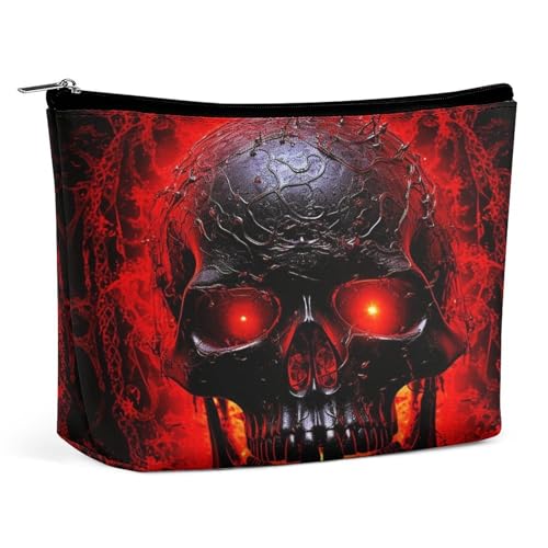 Wasserdichte Reise-Make-up-Tasche, Organizer, PU-Leder, Schwarz und Rot, Totenkopf-Kosmetiktasche, kleiner Kulturbeutel, niedlich, tragbare Reißverschlusstasche für Damen und Herren, Reisezubehör Wasserdichte Reise-Make-up-Tasche, Organizer, PU-Leder, Schwarz und Rot, Totenkopf-Kosmetiktasche, kleiner Kulturbeutel, niedlich, tragbare Reißverschlusstasche für Damen und Herren, Reisezubehör von KOAYUBFC