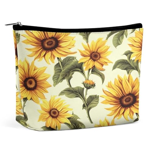 Wasserdichte Reise-Make-up-Tasche, Organizer, PU-Leder, Sommer-Sonnenblumen-Kosmetiktasche, kleiner Kulturbeutel, niedlich, tragbare Reißverschlusstasche für Damen und Herren, Reisezubehör Wasserdichte Reise-Make-up-Tasche, Organizer, PU-Leder, Sommer-Sonnenblumen-Kosmetiktasche, kleiner Kulturbeutel, niedlich, tragbare Reißverschlusstasche für Damen und Herren, Reisezubehör von KOAYUBFC