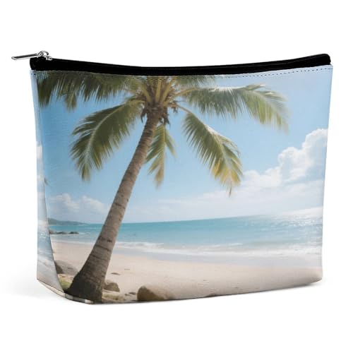 Wasserdichte Reise-Make-up-Tasche, Organizer, PU-Leder, Strand, Kokosnussbäume, Kosmetiktasche, kleiner Kulturbeutel, niedlich, tragbare Reißverschlusstasche für Damen und Herren, Reisezubehör Wasserdichte Reise-Make-up-Tasche, Organizer, PU-Leder, Strand, Kokosnussbäume, Kosmetiktasche, kleiner Kulturbeutel, niedlich, tragbare Reißverschlusstasche für Damen und Herren, Reisezubehör von KOAYUBFC