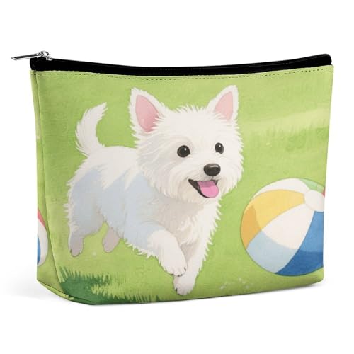 Wasserdichte Reise-Make-up-Tasche, Organizer, PU-Leder, Welpe, Kosmetiktasche, kleiner Kulturbeutel, niedlich, tragbare Reißverschlusstasche für Damen und Herren, Reisezubehör Wasserdichte Reise-Make-up-Tasche, Organizer, PU-Leder, Welpe, Kosmetiktasche, kleiner Kulturbeutel, niedlich, tragbare Reißverschlusstasche für Damen und Herren, Reisezubehör von KOAYUBFC