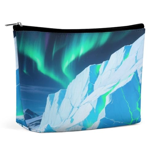 Wasserdichte Reise-Make-up-Tasche, Organizer, PU-Leder, die verträumte Szene des Gletschers, kleine Kulturbeutel, niedlich, tragbare Reißverschlusstasche für Damen und Herren, Reisezubehör Wasserdichte Reise-Make-up-Tasche, Organizer, PU-Leder, die verträumte Szene des Gletschers, kleine Kulturbeutel, niedlich, tragbare Reißverschlusstasche für Damen und Herren, Reisezubehör von KOAYUBFC