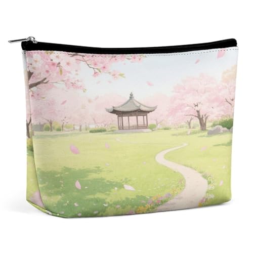 Wasserdichte Reise-Make-up-Tasche, Organizer, PU-Leder, ein Park mit Kirschblüten in voller Blüte, kleiner Kulturbeutel, niedlich, tragbare Reißverschlusstasche für Damen und Herren, Reisezubehör Wasserdichte Reise-Make-up-Tasche, Organizer, PU-Leder, ein Park mit Kirschblüten in voller Blüte, kleiner Kulturbeutel, niedlich, tragbare Reißverschlusstasche für Damen und Herren, Reisezubehör von KOAYUBFC