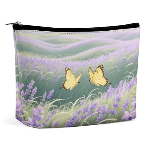 Wasserdichte Reise-Make-up-Tasche, Organizer, PU-Leder, gelber Schmetterling, Kosmetiktasche, kleiner Kulturbeutel, niedlich, tragbare Reißverschlusstasche für Damen und Herren, Reisezubehör Wasserdichte Reise-Make-up-Tasche, Organizer, PU-Leder, gelber Schmetterling, Kosmetiktasche, kleiner Kulturbeutel, niedlich, tragbare Reißverschlusstasche für Damen und Herren, Reisezubehör von KOAYUBFC