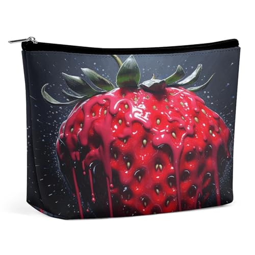Wasserdichte Reise-Make-up-Tasche, Organizer, PU-Leder, leuchtend rote Erdbeeren, Kosmetiktasche, kleiner Kulturbeutel, niedlich, tragbare Reißverschlusstasche für Damen und Herren, Reisezubehör Wasserdichte Reise-Make-up-Tasche, Organizer, PU-Leder, leuchtend rote Erdbeeren, Kosmetiktasche, kleiner Kulturbeutel, niedlich, tragbare Reißverschlusstasche für Damen und Herren, Reisezubehör von KOAYUBFC