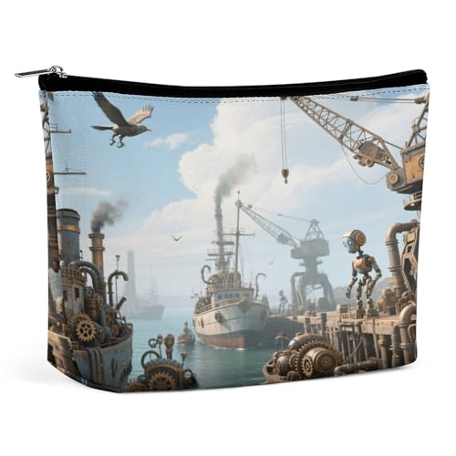 Wasserdichte Reise-Make-up-Tasche, Organizer, PU-Leder, mechanische Hafen-Kosmetiktasche, kleiner Kulturbeutel, niedlich, tragbare Reißverschlusstasche für Damen und Herren, Reisezubehör von KOAYUBFC