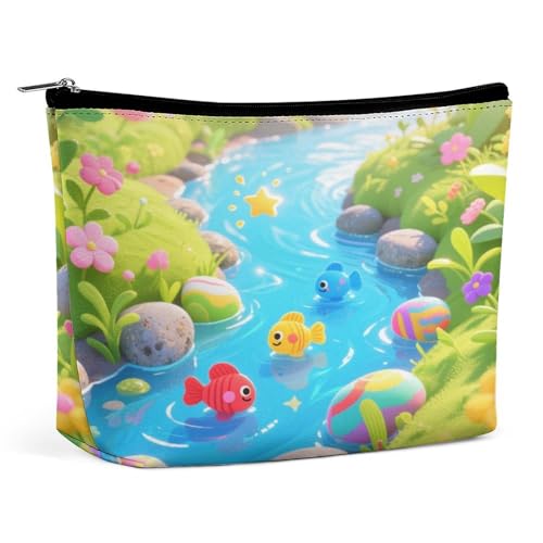 Wasserdichte Reise-Make-up-Tasche, Organizer, PU-Leder, mit Kieselsteinen, kleine Kulturbeutel, niedlich, tragbare Reißverschlusstasche für Damen und Herren, Reisezubehör von KOAYUBFC