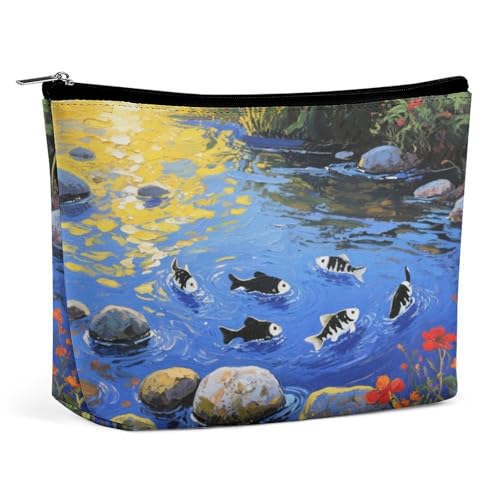 Wasserdichte Reise-Make-up-Tasche, Organizer, PU-Leder, mit Kieselsteinen, kleine Kulturbeutel, niedlich, tragbare Reißverschlusstasche für Damen und Herren, Reisezubehör von KOAYUBFC