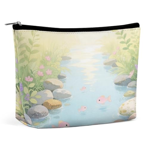 Wasserdichte Reise-Make-up-Tasche, Organizer, PU-Leder, mit Kieselsteinen, kleine Kulturbeutel, niedlich, tragbare Reißverschlusstasche für Damen und Herren, Reisezubehör von KOAYUBFC
