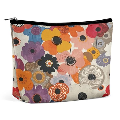 Wasserdichte Reise-Make-up-Tasche, Organizer, PU-Leder, ovales Blumenmuster, Kosmetiktasche, kleiner Kulturbeutel, niedlich, tragbare Reißverschlusstasche für Damen und Herren, Reisezubehör Wasserdichte Reise-Make-up-Tasche, Organizer, PU-Leder, ovales Blumenmuster, Kosmetiktasche, kleiner Kulturbeutel, niedlich, tragbare Reißverschlusstasche für Damen und Herren, Reisezubehör von KOAYUBFC