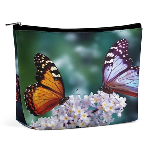 Wasserdichte Reise-Make-up-Tasche, Organizer, PU-Leder, schöne Schmetterlinge, Kosmetiktasche, kleiner Kulturbeutel, niedlich, tragbare Reißverschlusstasche für Damen und Herren, Reisezubehör Wasserdichte Reise-Make-up-Tasche, Organizer, PU-Leder, schöne Schmetterlinge, Kosmetiktasche, kleiner Kulturbeutel, niedlich, tragbare Reißverschlusstasche für Damen und Herren, Reisezubehör von KOAYUBFC