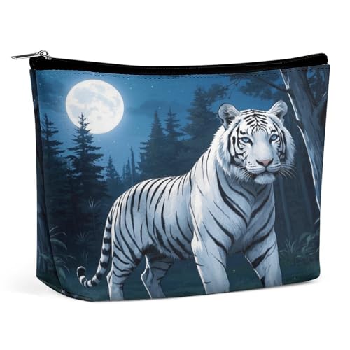 Wasserdichte Reise-Make-up-Tasche, Organizer, PU-Leder, weißer Tiger, Kosmetiktasche, kleiner Kulturbeutel, niedlich, tragbare Reißverschlusstasche für Damen und Herren, Reisezubehör Wasserdichte Reise-Make-up-Tasche, Organizer, PU-Leder, weißer Tiger, Kosmetiktasche, kleiner Kulturbeutel, niedlich, tragbare Reißverschlusstasche für Damen und Herren, Reisezubehör von KOAYUBFC