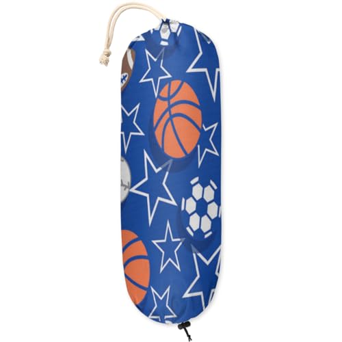 Bälle Sport Decor Plastiktütenhalter mit verstellbarem Kordelzug, wiederverwendbar, Wandhalterung, Müllbeutel, Organizer, Spender für Zuhause, Küche, Reisen, 55,9 x 22,9 cm von KOBLEN