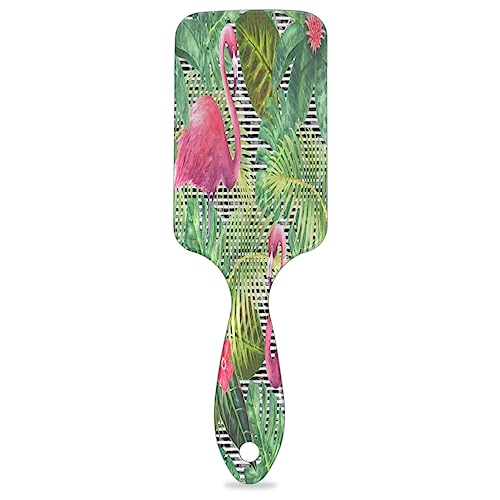 Flamingo Striped Leaves Paddle Hair Brush for Women Hairbrush Soft Air Cushion Brush for Curly Thick Thin Long Hair Care von KOBLEN