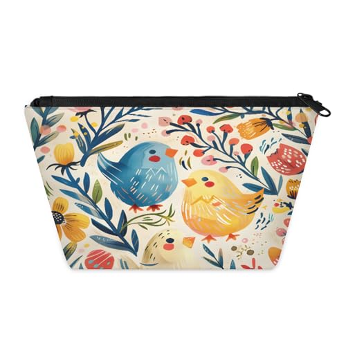 KOBLEN Birds Blooms Kleine Kosmetiktasche für Frauen, wasserdichte Make-up-Tasche mit 2 Innentaschen aus Netzstoff, tragbare Reise-Kulturbeutel für Business, Familienausflüge, Camping, Strand von KOBLEN