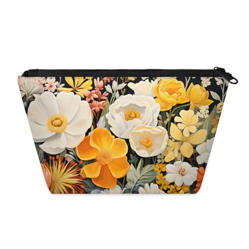 KOBLEN Crimson Bloom Garden Kleine Kosmetiktasche für Frauen, wasserdichte Make-up-Tasche mit 2 Innentaschen aus Netzstoff, tragbare Reise-Kulturbeutel für Business, Familienausflüge, Camping, Strand von KOBLEN