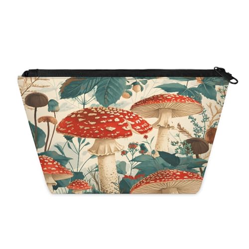 KOBLEN Forest Floor Fungi Kleine Kosmetiktasche für Frauen, wasserdichte Make-up-Tasche mit 2 Innentaschen aus Netzstoff, tragbare Reise-Kulturbeutel für Business, Familienausflüge, Camping, Strand von KOBLEN
