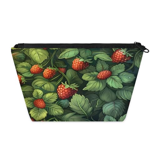 KOBLEN Himbeerblatt-Cluster Kleine Kosmetiktasche für Frauen, wasserdichte Make-up-Tasche mit 2 Innentaschen aus Netzstoff, tragbare Reise-Kulturbeutel für Business, Familienausflüge, Camping, Strand von KOBLEN