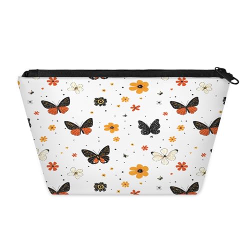 KOBLEN Kleine Kosmetiktasche mit Schmetterlings-Blumenmuster für Damen, wasserdichte Make-up-Tasche mit 2 Innentaschen aus Netzstoff, tragbare Reise-Kulturbeutel für Business, Familienausflüge von KOBLEN