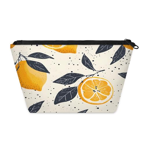 KOBLEN Lemon Leaf Dots Kleine Kosmetiktasche für Frauen, wasserdichte Make-up-Tasche mit 2 Innentaschen aus Netzstoff, tragbare Reise-Kulturbeutel für Business, Familienausflüge, Camping, Strand von KOBLEN