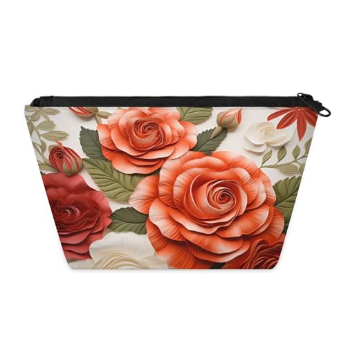 KOBLEN Paper Rose Art Kleine Kosmetiktasche für Frauen, wasserdichte Make-up-Tasche mit 2 Innentaschen aus Netzstoff, tragbare Reise-Kulturbeutel für Business, Familienausflüge, Camping, Strand von KOBLEN