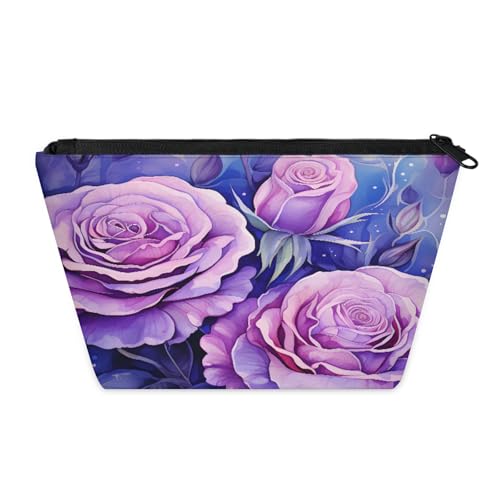KOBLEN Purple Rose Kleine Kosmetiktasche für Damen, wasserdichte Make-up-Tasche mit 2 Innentaschen aus Netzstoff, tragbare Reise-Kulturbeutel für Business, Familienausflüge, Camping, Strand von KOBLEN
