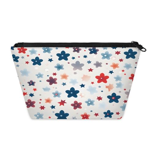 KOBLEN Star Flower Mix Kleine Kosmetiktasche für Frauen, wasserdichte Make-up-Tasche mit 2 Innentaschen aus Netzstoff, tragbare Reise-Kulturbeutel für Business, Familienausflüge, Camping, Strand von KOBLEN