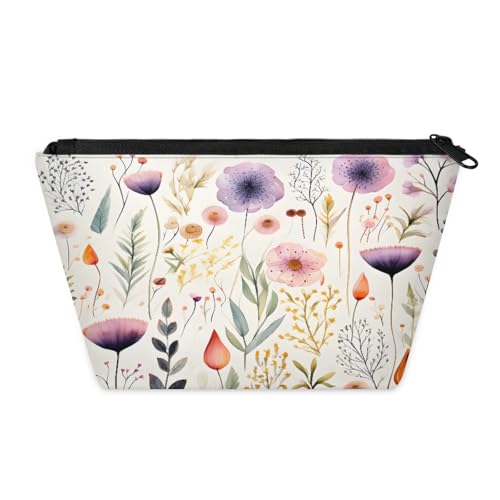 KOBLEN Wildflower Botanicals Kleine Kosmetiktasche für Damen, wasserdichte Make-up-Tasche mit 2 Innentaschen aus Netzstoff, tragbare Reise-Kulturbeutel für Business, Familienausflüge, Camping, Strand von KOBLEN