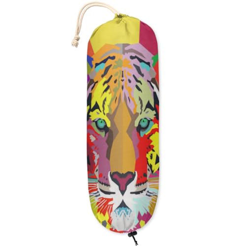 Plastiktütenhalter mit Tiger-Motiv, mit verstellbarem Kordelzug, wiederverwendbar, Wandhalterung, Müllbeutel, Organizer, Spender für Zuhause, Küche, Reisen, 55,9 x 22,9 cm von KOBLEN