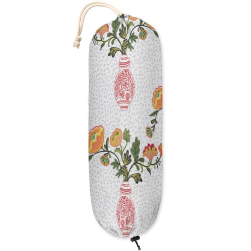 Plastiktütenhalter mit modernem Blumenmotiv, mit verstellbarem Kordelzug, wiederverwendbar, Wandhalterung, Müllbeutel, Organizer, Spender für Zuhause, Küche, Reisen, 55,9 x 22,9 cm von KOBLEN