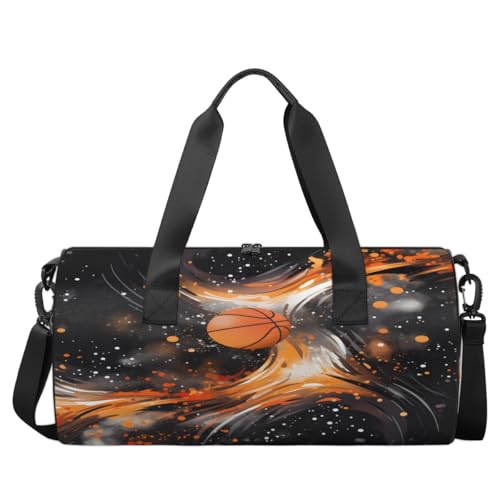 Sporttasche mit Schultergurt, große Kapazität, Turnbeutel mit Schuhfach, Basketball-Flammen-Design von KOBLEN