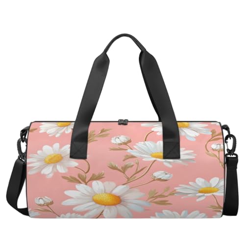 Sporttasche mit Schultergurt, große Kapazität, Turnbeutel mit Schuhfach, Pink Daisy Beauty von KOBLEN