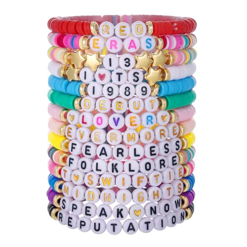 KOBONA 11/14 Stück Freundschaftsarmbänder, TS-Armbandset, Bunte Freundschaftsarmbänder mit Perlen für Frauen und Mädchen, Sänger Fans Merch, Swift Fans Armband, Von Alben inspiriertes Armband von KOBONA