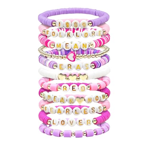 KOBONA 11/14 Stück Freundschaftsarmbänder, TS-Armbandset, Bunte Freundschaftsarmbänder mit Perlen für Frauen und Mädchen, Sänger Fans Merch, Swift Fans Armband, Von Alben inspiriertes Armband von KOBONA