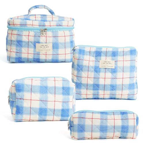 KOBONA 4 Stück Reise Kosmetiktasche Damen Blumen Kulturtasche Schminktasche Gesteppte Kosmetiktasche Make-up-Tasche Organizer mit Reißverschluss Coquette Tragbar Kosmetiktasche von KOBONA