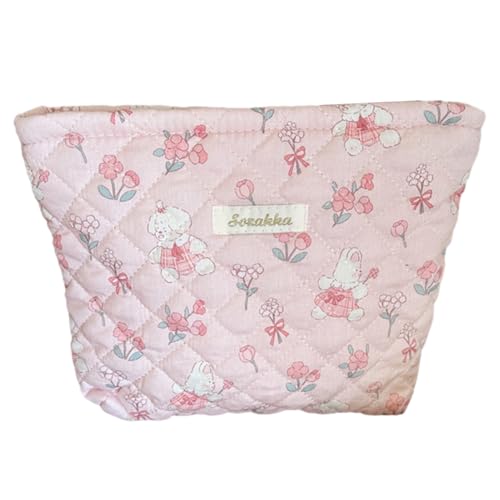 KOBONA Baumwolle Kulturtasche Puffy Quilted Makeup Organizer Aufbewahrungstasche für Frauen Niedliche Kosmetiktasche Reisewaschtasche Kulturtasche mit Reißverschluss für Frauen und Mädchen von KOBONA