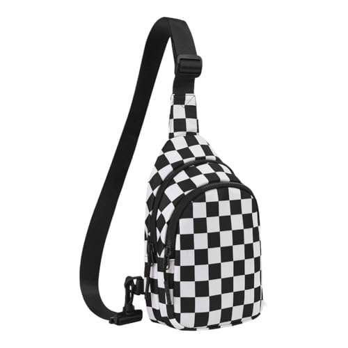 KOBONA Checkboard Sling Bum Bag großer Kapazität Schachbrett Slouchy Geldbörse Schwarz -weiße Plaid -Umhängetasche mit verstellbarem Riemen for Wanderradfahrten im Freien for das Außenweg von KOBONA