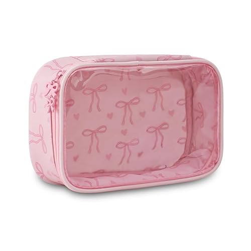 KOBONA Clear Bowknot Cosmetic Bag Transparent Bowknot Lackierter Toilettenbeutel Mode rosa kosmetische Aufbewahrungskoffer for Ladiy Girl Frau Outdoor Reisen von KOBONA