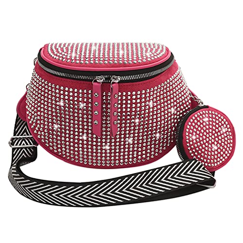 KOBONA Crossbody Bag Damen Breiter Gurt, Mode Leder Hüfttasche Umhängetasche, Strass Glänzende Umhängetasche mit Abnehmbar Schultergurt, Handytasche Zum Umhängen Frauen von KOBONA