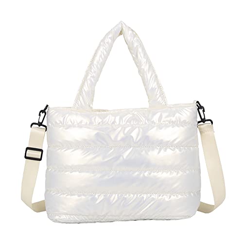 KOBONA Damen Gesteppte Nylon Tragetasche Umhängetasche, Fluffy Crossbody Tasche Gesteppte Tote Handtaschen for Frauen, Einfarbig Schultertasche Handtasche Casual Reisen Arbeit Einkaufen von KOBONA