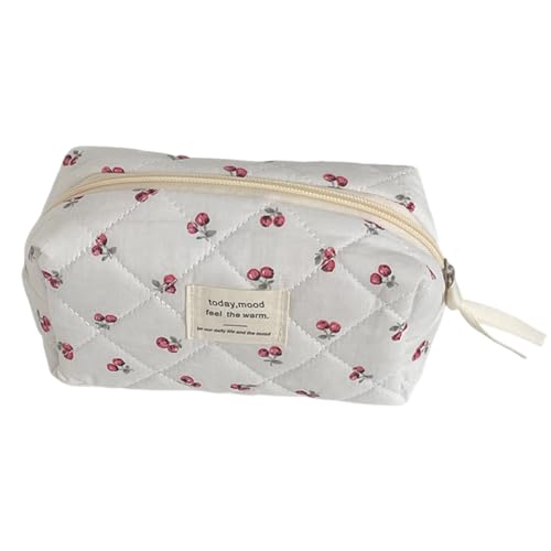 KOBONA Damen-Make-up-Tasche aus gesteppter Baumwolle, Beerenrot, Reise-Kosmetiktasche, Kulturbeutel mit Reißverschluss, Kosmetiktasche for Reisen, Einkaufen von KOBONA
